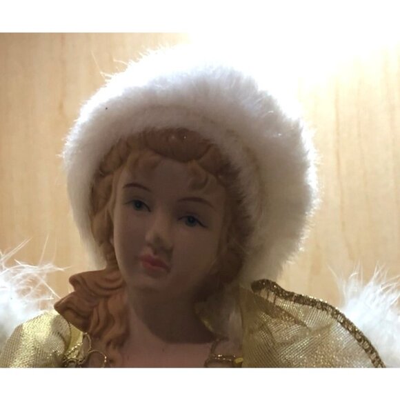 Vintage Porcelain Standing Angel with White Feather Wings & Gold Gown 14 Inches - Picture 3 of 12